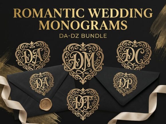 Download 26 Romantic Wedding Monogram DA-DZ - Romantic Collection