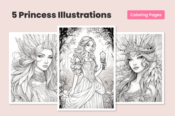 Download 5 Princess Line-Art Illustrations - Illustrations Collection