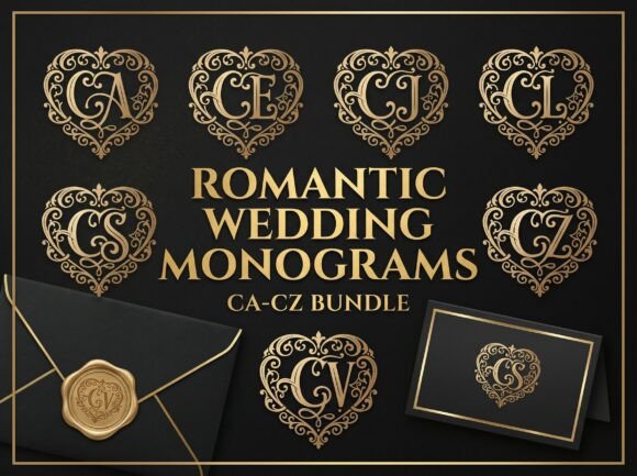 Download 26 Romantic Wedding Monogram CA-CZ - Romantic Collection