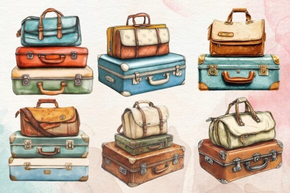 Download Retro Suitcase Travel Illustrations Pack - Illustrations Collection